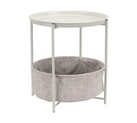 Amazon Basics Mesa auxiliar Redonda con capacidad de almacenamiento en blanco (Light Cream) con tejido gris jaspeado, Crema Claro, 44.96 cm D x 44.96 cm W x 48 cm H