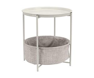 Amazon Basics Mesa auxiliar Redonda con capacidad de almacenamiento en blanco (Light Cream) con tejido gris jaspeado, Crema Claro, 44.96 cm D x 44.96 cm W x 48 cm H