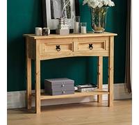Amazon Basics Mesa consola, 2 cajones con estante, rectangular, madera de pino maciza encerada, tradicional, rústica, 79 x 211 x 178 cm