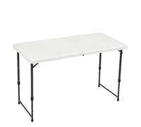 Amazon Basics Mesa plegable rectangular de 1,2 m, 4 ajustes de altura, asa de transporte, interiores y exteriores, portátil, ligera, de viaje, picnic, camping, color blanco, 121,4 x 60,7 x 86,1 cm