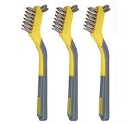 Amazon Basics Mini cepillos de acero inoxidable agarre suave, paquete de 3, Gris/amarillo