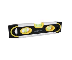 Amazon Basics Nivel magnético de bolsillo de 22.8 cm con regla, ploma/burbujas, 180, 90 y 45 grados, Negro/Amarillo