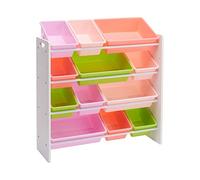 Amazon Basics Organizador de juguetes con 12 compartimentos de plástico, Madera Blanca Con Compartimentos Rosa, 27.7 cm D x 85.3 cm W x 79 cm H