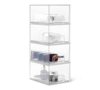 Amazon Basics Organizador de Maquillaje con Cajones de Plástico Apilables, Recipiente Transparente para Cosméticos, 19,1 x 15,2 x 11,4cm, Paquete de 4
