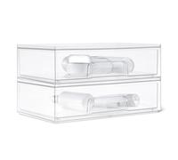 Amazon Basics Organizador de Maquillaje con Cajones de Plástico Apilables, Recipiente Transparente para Cosméticos, 30,8 x 19,2 x 9,0 cm, Paquete de 2