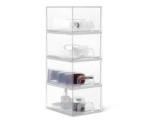 Amazon Basics Organizador de Maquillaje con Cajones de Plástico Apilables, Recipiente Transparente para Cosméticos, 19,1 x 15,2 x 11,4cm, Paquete de 4