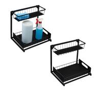 Amazon Basics Organizador para Debajo del Fregadero con Revestimientos para Bandejas, en Forma de L, Organizador Extraíble para Armarios, Bandeja Inferior Deslizante, Paquete de 2, Negro