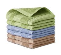 Amazon Basics Paños de Cocina de Algodón Orgánico con Textura de Gofre, Ultraabsorbentes, Secado Rápido, Sin Pelusa, 30,5 x 30,5cm, Paquete de 6 (2 Marrón, 2 Verde, 2 Azul Marino)