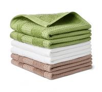 Amazon Basics Paños de Cocina de Tejido de gofre de algodón orgánico, superabsorbentes, de Secado rápido, sin Pelusa, 30,5 x 30,5cm, Paquete de 6 (2 Color marrón, 2 Color Oliva y 2 Color Blanco)