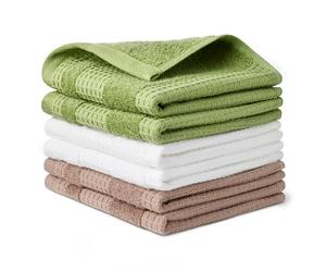 Amazon Basics Paños de Cocina de Tejido de gofre de algodón orgánico, superabsorbentes, de Secado rápido, sin Pelusa, 30,5 x 30,5cm, Paquete de 6 (2 Color marrón, 2 Color Oliva y 2 Color Blanco)