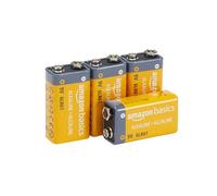 Amazon Basics - Paquete de 4 pilas alcalinas de 9 V, 9 V/6LR61, vida útil de 5 años, para detector de humo/monóxido de carbono, electrónica y audio
