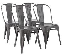 Amazon Basics Paquete de 4 sillas de comedor de metal apilables con respaldo para bistró, cocina, interior y exterior, Gris Oscuro, 51 x 43 x 85 cm