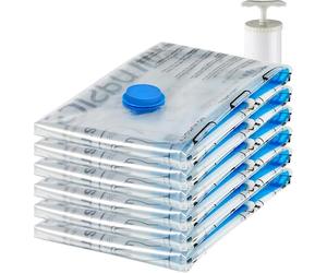 Amazon Basics Paquete de 6 bolsas de vacío para almacenamiento de ropa, incluyen bomba manual de vacío, con cremallera, tamaño extragrande,Jumbo, Transparente