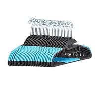 Amazon Basics Perchas de plástico, 30 Unidad, resistentes, antideslizantes, con barra horizontal de goma, azul