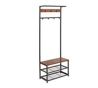 Amazon Basics Perchero con 7 ganchos, banco y espacio para almacenamiento de zapatos, 3 estantes, Negro, 70.1 x 33 x 180.3 cm