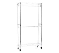 Amazon Basics Perchero de ropa de doble barra con ruedas, 91 x 35,5 x 183 cm (largo x ancho x alto), Cromo
