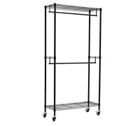 Amazon Basics Perchero de ropa de doble barra con ruedas, Negro 91,4 cm x 35,5 cm x 183 cm (L x W x H)