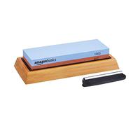 Amazon Basics Piedra de afilar de cuchillos de doble cara, grano 400/1000 con base de bambú antideslizante, color azul y rojo, 18 x 6,1 x 2,8 cm
