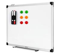 Amazon Basics pizarra magnética blanca con bandeja para rotuladores, borrado en seco, marco de aluminio, tablón de anuncios magnético, montaje en pared; para hogar, oficina y escuela, 60 x 45cm