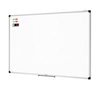 Amazon Basics pizarra magnética blanca con bandeja para rotuladores, borrado en seco, marco de aluminio, tablón de anuncios magnético, montaje en pared; para hogar, oficina y escuela, 120 x 90cm