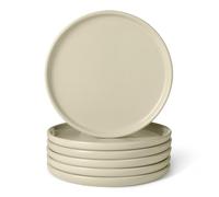 Amazon Basics Platos Llanos de Gres Esmaltado, Juego de 6 Piezas, Aptos para Microondas y Lavavajillas, 26,7cm, Marfil