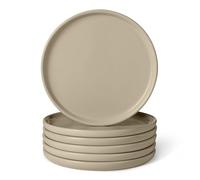 Amazon Basics Platos Llanos de Gres Esmaltado, Juego de 6 Piezas, Aptos para Microondas y Lavavajillas, 26,7cm, Gris Lino