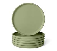 Amazon Basics Platos para Aperitivos de Gres Esmaltado, Juego de 6 Piezas, Aptos para Microondas y Lavavajillas, 17,0cm, Oliva