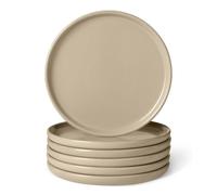 Amazon Basics Platos para Aperitivos de Gres Esmaltado, Juego de 6 Piezas, Aptos para Microondas y Lavavajillas, 17,0cm, Gris Lino