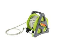 Amazon Basics Portamangueras enrrollable de pared con manguera de 30 m, Verde/Gris