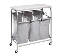 Amazon Basics Rectangular Clasificador de ropa para la colada con 3 cestas y tabla de planchar de sobremesa, gris, 80 X 41 X 84 cm
