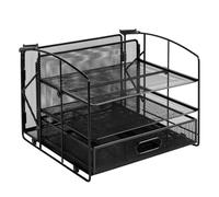 Amazon Basics Rectangular, Organizador de escritorio de 3 bandejas con cajón deslizante y soporte para colgar archivos, color negro
