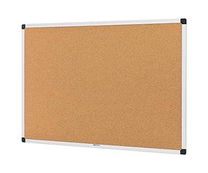 Amazon Basics Rectangular Tablón de anuncios, de corcho, con marco de aluminio, 90 x 60 cm, Plateado