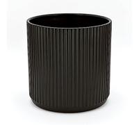 Amazon Basics Redondo Maceta de cerámica, estriada, 20.3 cm, Negro