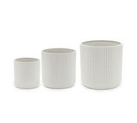 Amazon Basics Redondo Macetas de cerámica, varios tamaños, estriada, Paquete de 3, 15.2, 20.3, y 25.4 cm, Color Blanco