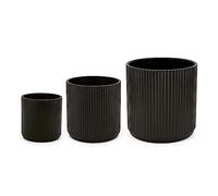 Amazon Basics Redondo Macetas de cerámica, varios tamaños, estriada, Paquete de 3, 15.2, 20.3, y 25.4 cm, negro