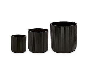 Amazon Basics Redondo Macetas de cerámica, varios tamaños, estriada, Paquete de 3, 15.2, 20.3, y 25.4 cm, negro
