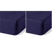 Amazon Basics Sábana Bajera Ajustable de Algodón Orgánico para Cama 200, 200 x 200 cm, Azul Marino (Paquete de 2)