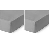 Amazon Basics Sábana Bajera Ajustable para Cama 140, Deluxe Extra Suave, 100% Algodón Satén 400 Hilos, Alto 30cm, 140 x 200 cm, Gris Oscuro (Paquete de 2)