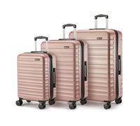 Amazon Basics Set de Maletas Rígidas (Pequeña + Mediana + Grande) - Equipaje Extensible ABS con 4 Ruedas Dobles Giratorias - Resistente a Arañazos y Ligero - Oro Rosa