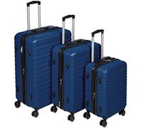 Amazon Basics Set de Maletas Rígidas (Pequeña + Mediana + Grande) - Equipaje Extensible ABS con 4 Ruedas Dobles Giratorias - Resistente a Arañazos y Ligero - Azul Marino