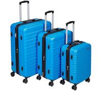 Amazon Basics Set de Maletas Rígidas (Pequeña + Mediana + Grande) - Equipaje Extensible ABS con 4 Ruedas Dobles Giratorias - Resistente a Arañazos y Ligero - Azul Claro