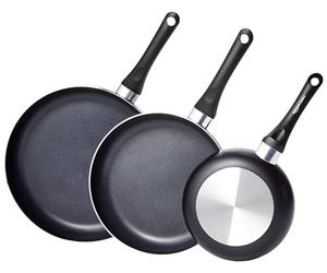 Amazon Basics Set de sartenes antiadherentes, 3 Unidads - 20 cm, 25 cm y 30 cm, Negro