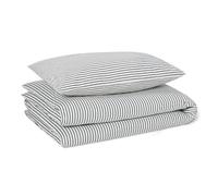 Amazon Basics Set Ropa de Cama Infantil 100% Algodón Orgánico, Funda Nórdica Reversible 100 x 135 cm & Funda de Almohada 40 x 60 cm para Cama Infantil, Rayas Azul Marino