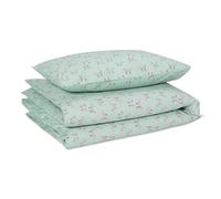 Amazon Basics Set Ropa de Cama Infantil 100% Algodón Orgánico, Funda Nórdica Reversible 100 x 135 cm & Funda de Almohada 40 x 60 cm para Cama Infantil, Perros Moteados Verde Menta