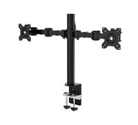 Amazon Basics Soporte para dos pantallas con brazo de montaje con altura ajustable, rotación de 360°, inclinación de pantalla ajustable y organizador de cables (acero), Negro