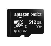 Amazon Basics Tarjeta de memoria microSDXC con adaptador de tamaño completo, A2, U3, velocidad de lectura de hasta 100 MB/s, 512 GB, negra