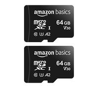 Amazon Basics Tarjeta de memoria microSDXC con adaptador de tamaño completo, A2, U3, velocidad de lectura de hasta 100 MB/s, 64 GB, negra (paquete de 2)