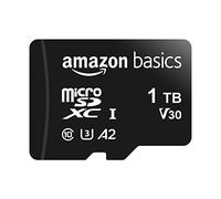 Amazon Basics Tarjeta de memoria microSDXC con adaptador de tamaño completo, A2, U3, velocidad de lectura de hasta 100 MB/s, 1 TB, negra