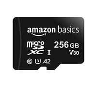 Amazon Basics Tarjeta de memoria microSDXC con adaptador de tamaño completo, A2, U3, velocidad de lectura de hasta 100 MB/s, 256 GB, negra