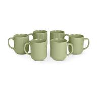 Amazon Basics Tazas de Café de Gres Esmaltado, Juego de 6 Piezas, 455ml, Aptas para Microondas y Lavavajillas, Oliva